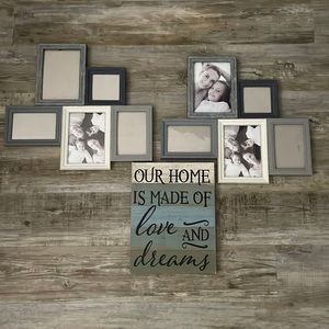 Light blue, grey, off white